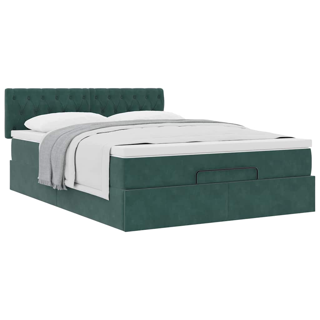 Ottoman bed met matras 140x190cm fluweel donkergroen is nu te koop bij PeponiXL, paradijselijk wonen!