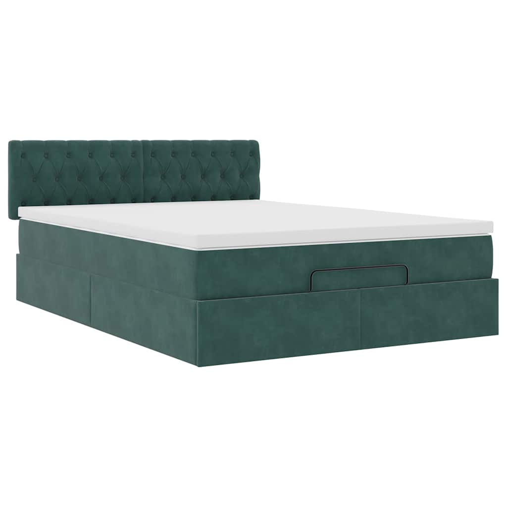 Ottoman bed met matras 140x190cm fluweel donkergroen is nu te koop bij PeponiXL, paradijselijk wonen!