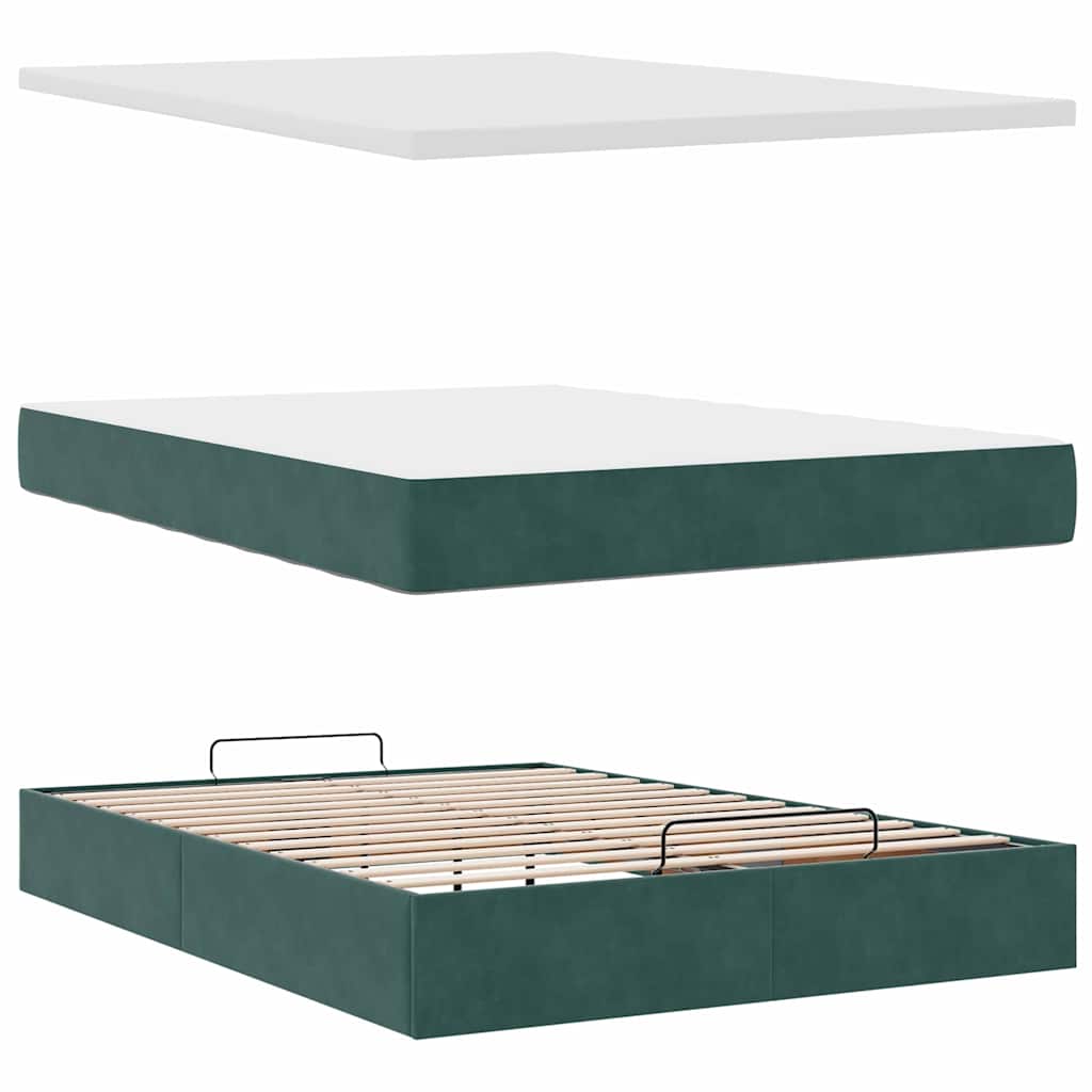 Ottoman bed met matras 140x190cm fluweel donkergroen is nu te koop bij PeponiXL, paradijselijk wonen!