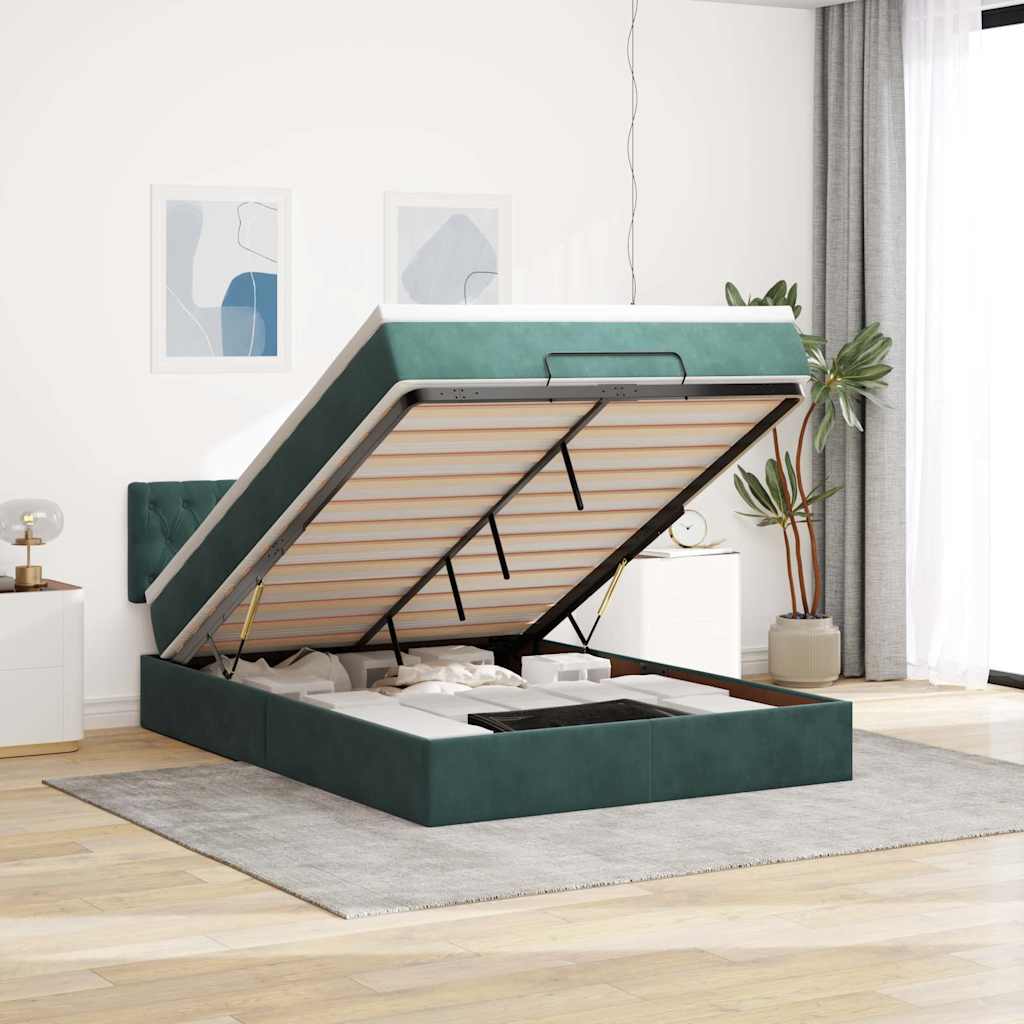 Ottoman bed met matras 140x190cm fluweel donkergroen is nu te koop bij PeponiXL, paradijselijk wonen!