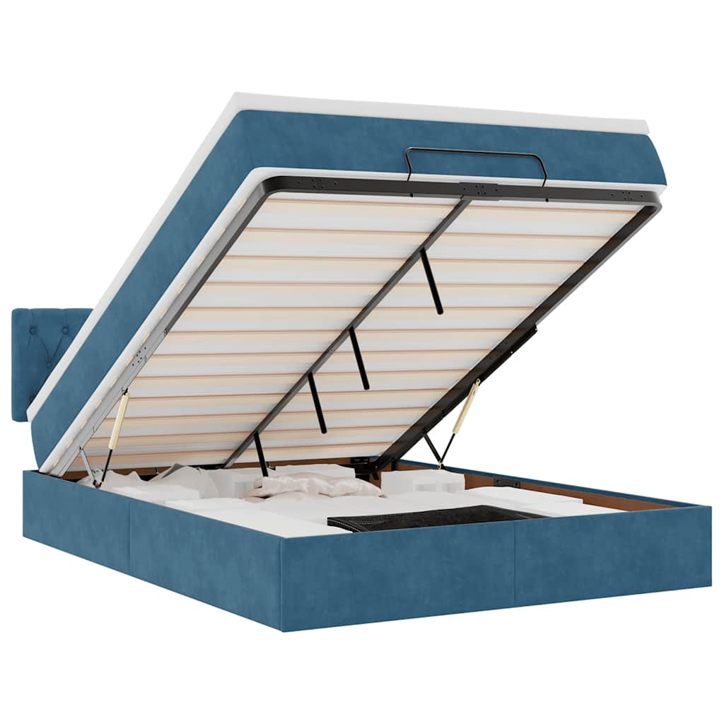 Ottoman bed met matras 140x190cm fluweel donkerblauw is nu te koop bij PeponiXL, paradijselijk wonen!