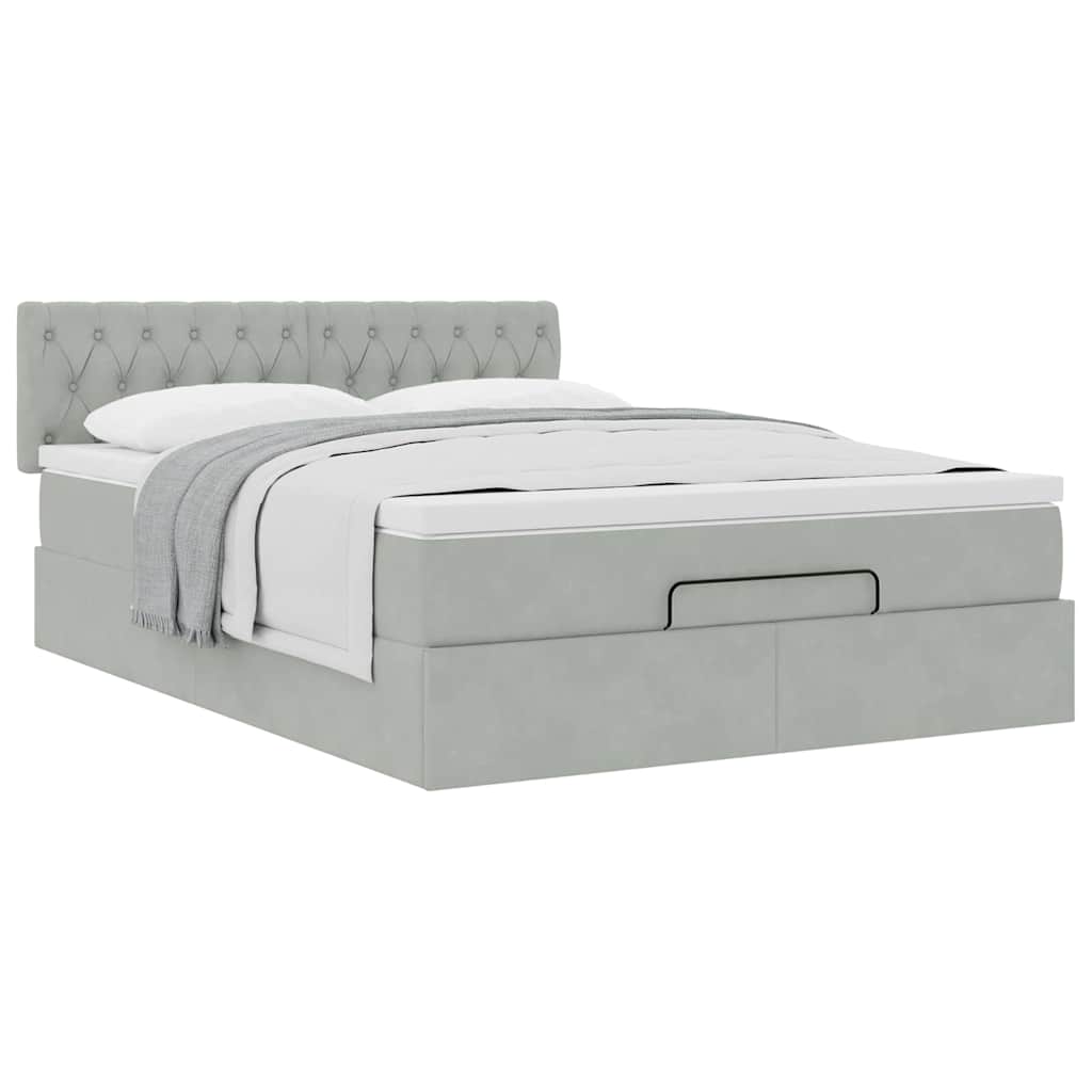 Ottoman bed met matras 140x200cm fluweel lichtgrijs is nu te koop bij PeponiXL, paradijselijk wonen!