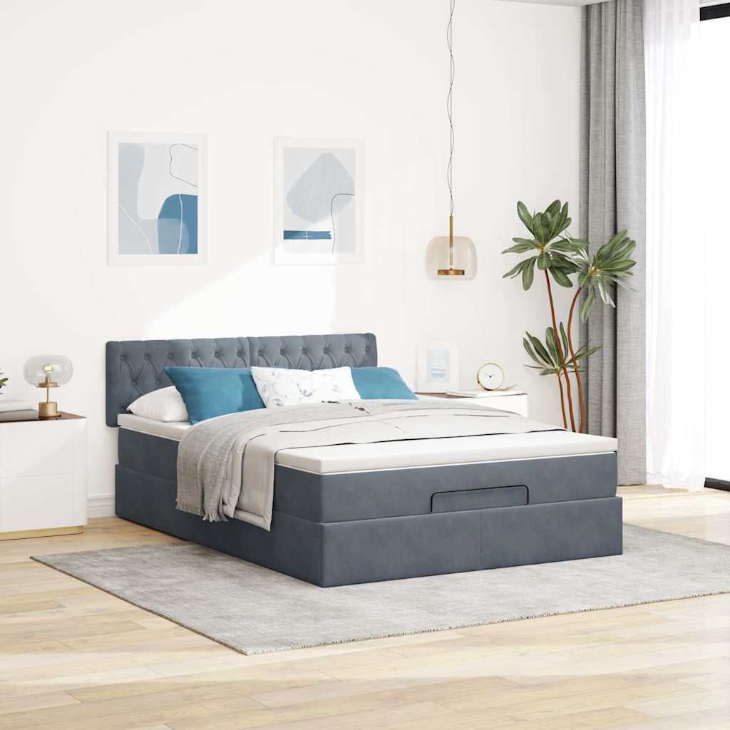 Ottoman bed met matras 140x200cm fluweel donkergrijs is nu te koop bij PeponiXL, paradijselijk wonen!