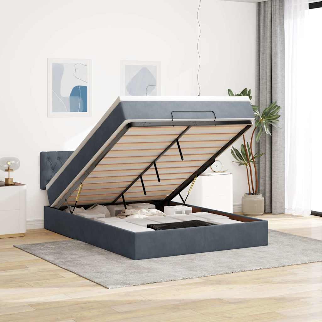 Ottoman bed met matras 140x200cm fluweel donkergrijs is nu te koop bij PeponiXL, paradijselijk wonen!