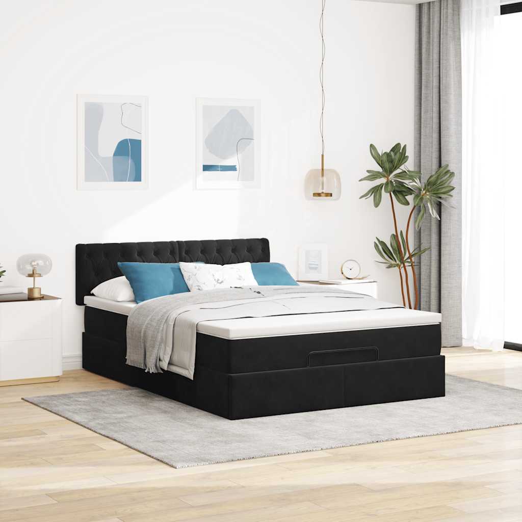 Ottoman bed met matras 140x200cm fluweel zwart is nu te koop bij PeponiXL, paradijselijk wonen!