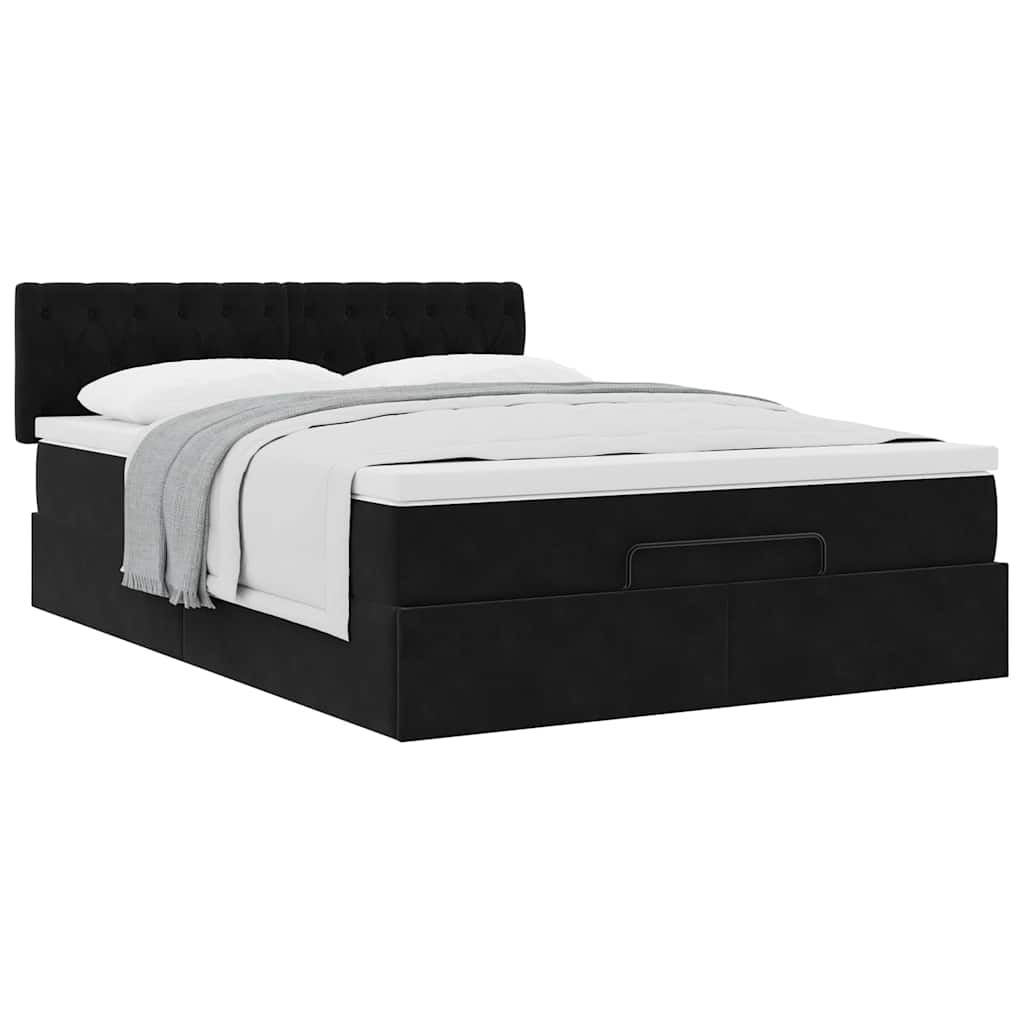Ottoman bed met matras 140x200cm fluweel zwart is nu te koop bij PeponiXL, paradijselijk wonen!