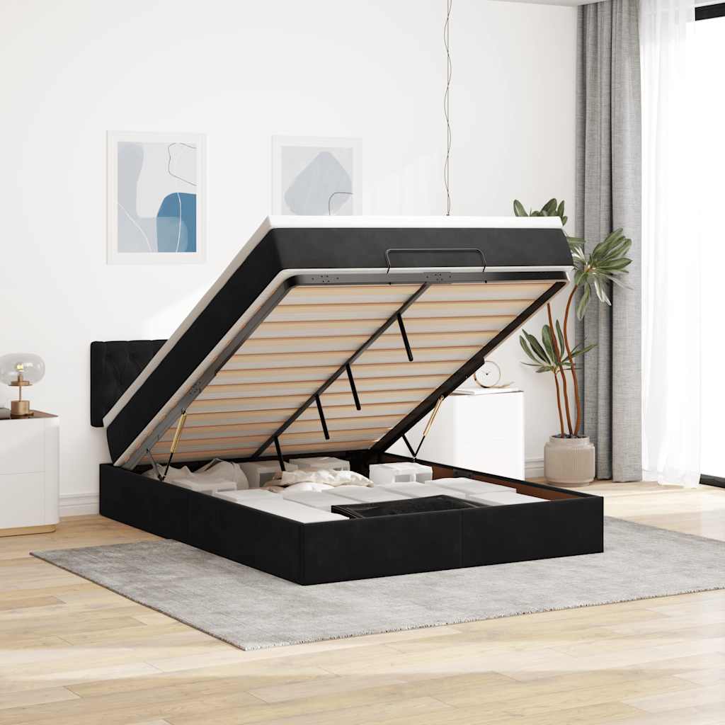 Ottoman bed met matras 140x200cm fluweel zwart is nu te koop bij PeponiXL, paradijselijk wonen!