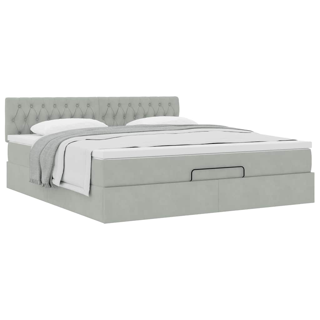 Ottoman bed met matras 160x200cm fluweel lichtgrijs is nu te koop bij PeponiXL, paradijselijk wonen!