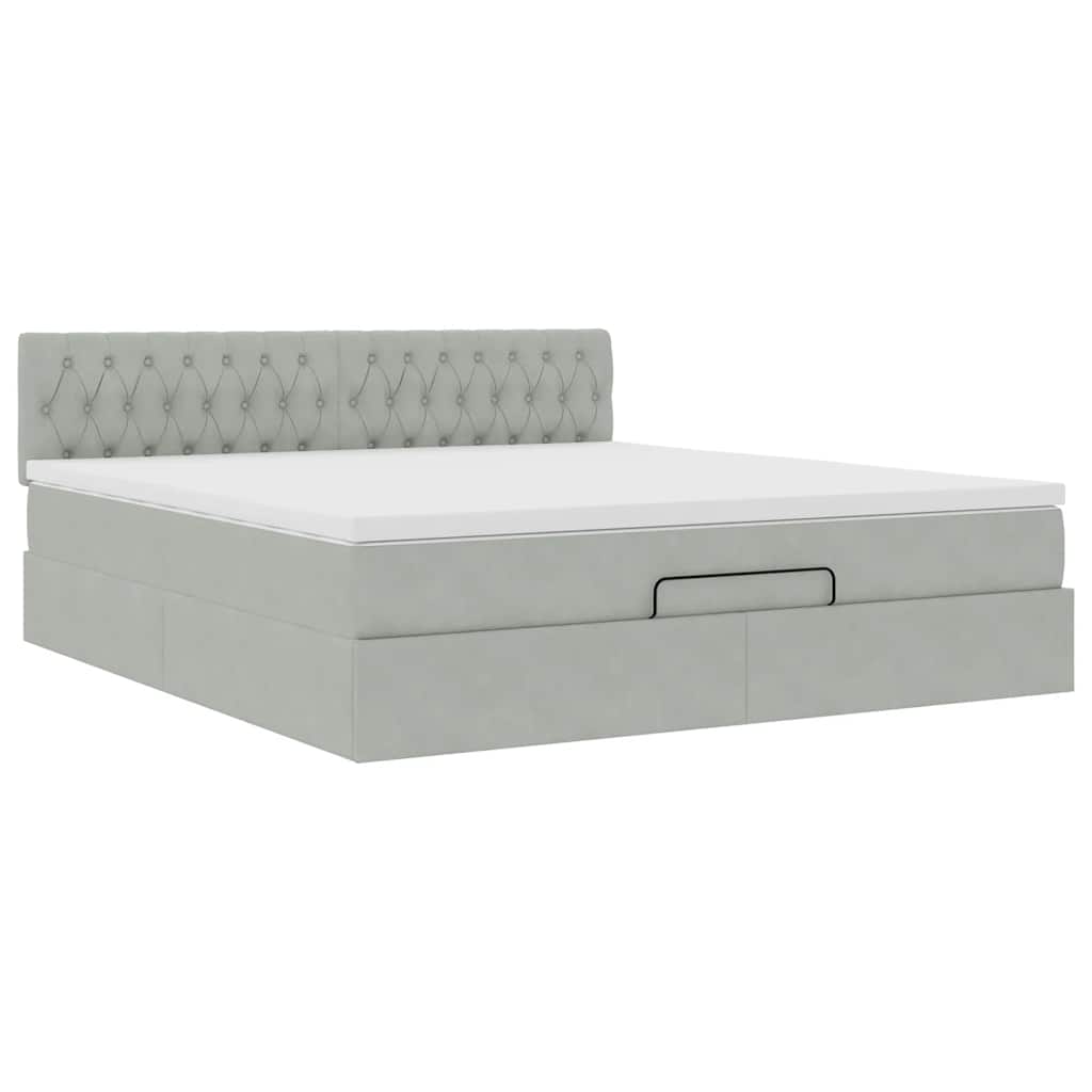 Ottoman bed met matras 160x200cm fluweel lichtgrijs is nu te koop bij PeponiXL, paradijselijk wonen!