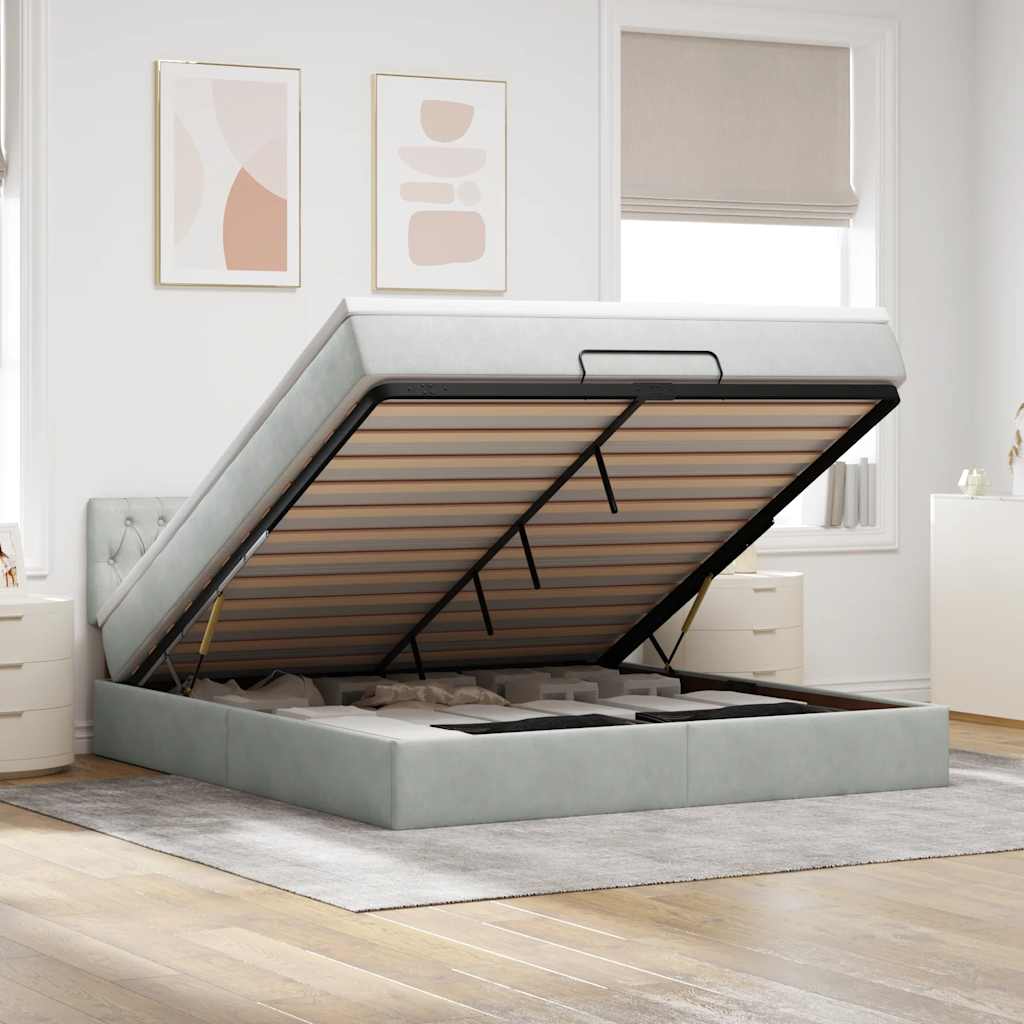 Ottoman bed met matras 160x200cm fluweel lichtgrijs is nu te koop bij PeponiXL, paradijselijk wonen!