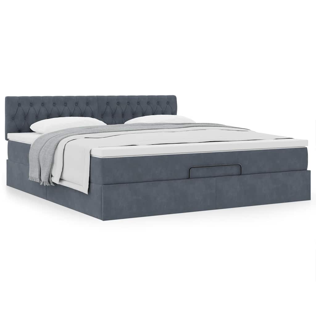 Ottoman bed met matras 160x200cm fluweel donkergrijs is nu te koop bij PeponiXL, paradijselijk wonen!