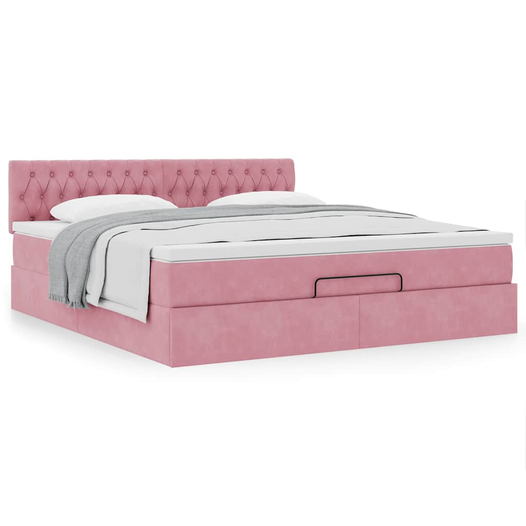 Ottoman bed met matras 160x200cm fluweel roze is nu te koop bij PeponiXL, paradijselijk wonen!