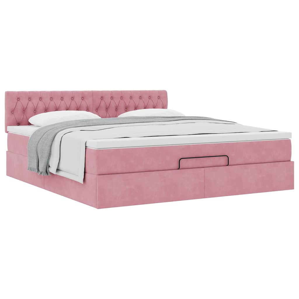 Ottoman bed met matras 160x200cm fluweel roze is nu te koop bij PeponiXL, paradijselijk wonen!