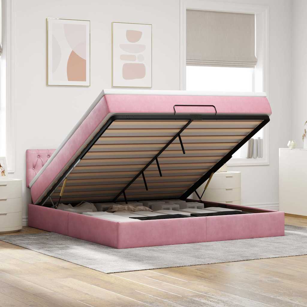 Ottoman bed met matras 160x200cm fluweel roze is nu te koop bij PeponiXL, paradijselijk wonen!