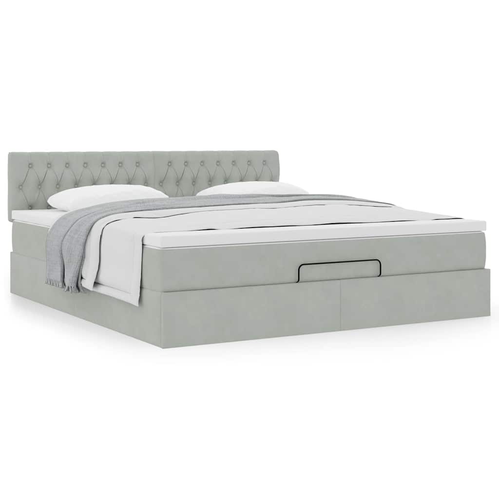 Ottoman bed met matras 180x200cm fluweel lichtgrijs is nu te koop bij PeponiXL, paradijselijk wonen!