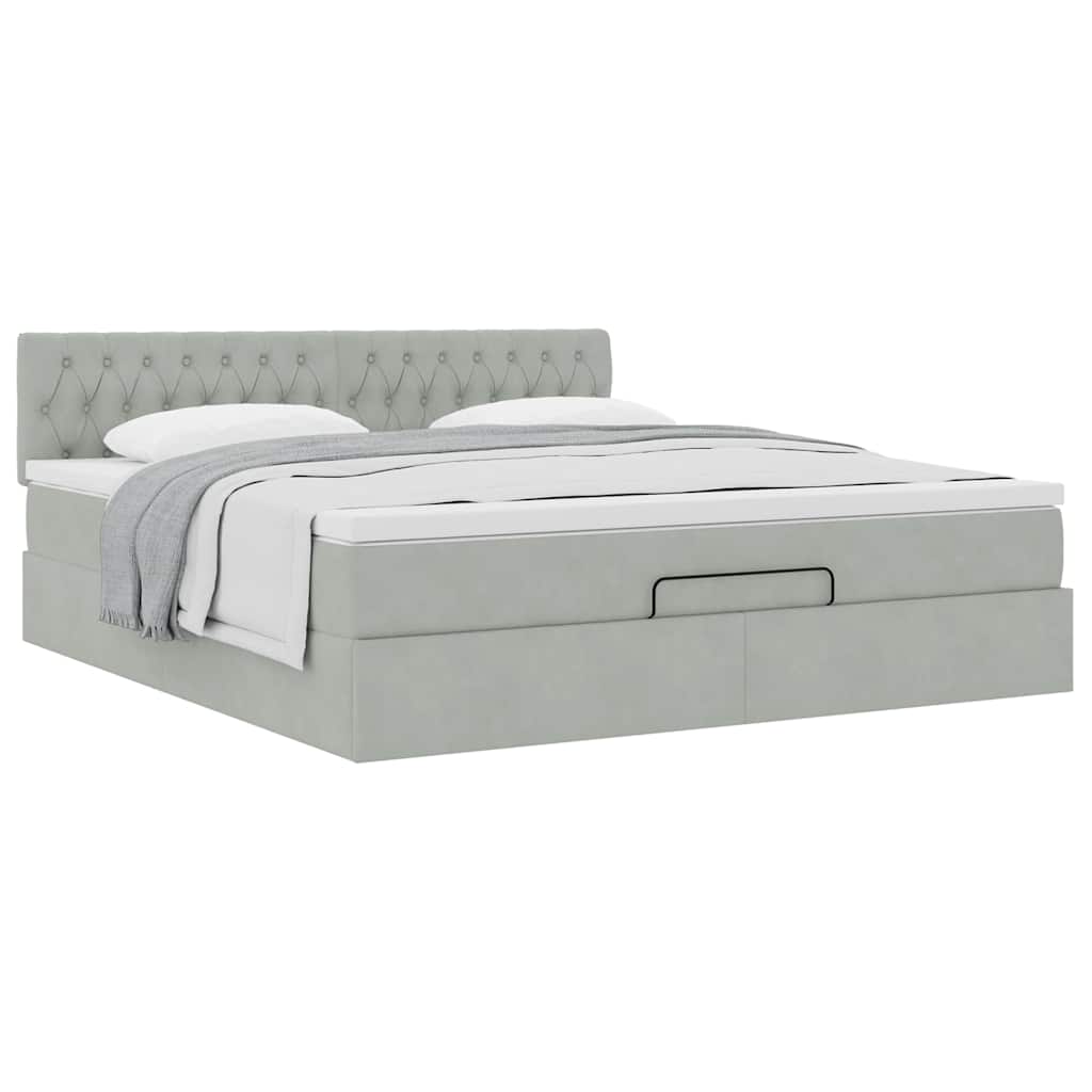 Ottoman bed met matras 180x200cm fluweel lichtgrijs is nu te koop bij PeponiXL, paradijselijk wonen!