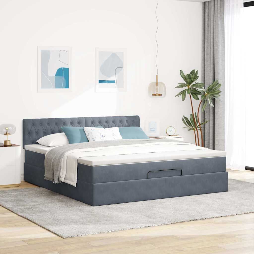 Ottoman bed met matras 180x200cm fluweel donkergrijs is nu te koop bij PeponiXL, paradijselijk wonen!