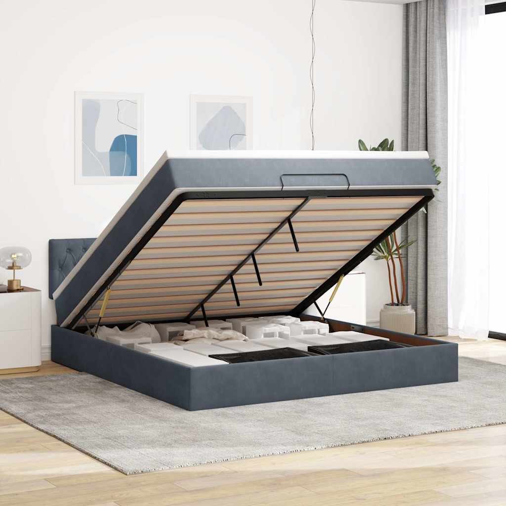 Ottoman bed met matras 180x200cm fluweel donkergrijs is nu te koop bij PeponiXL, paradijselijk wonen!