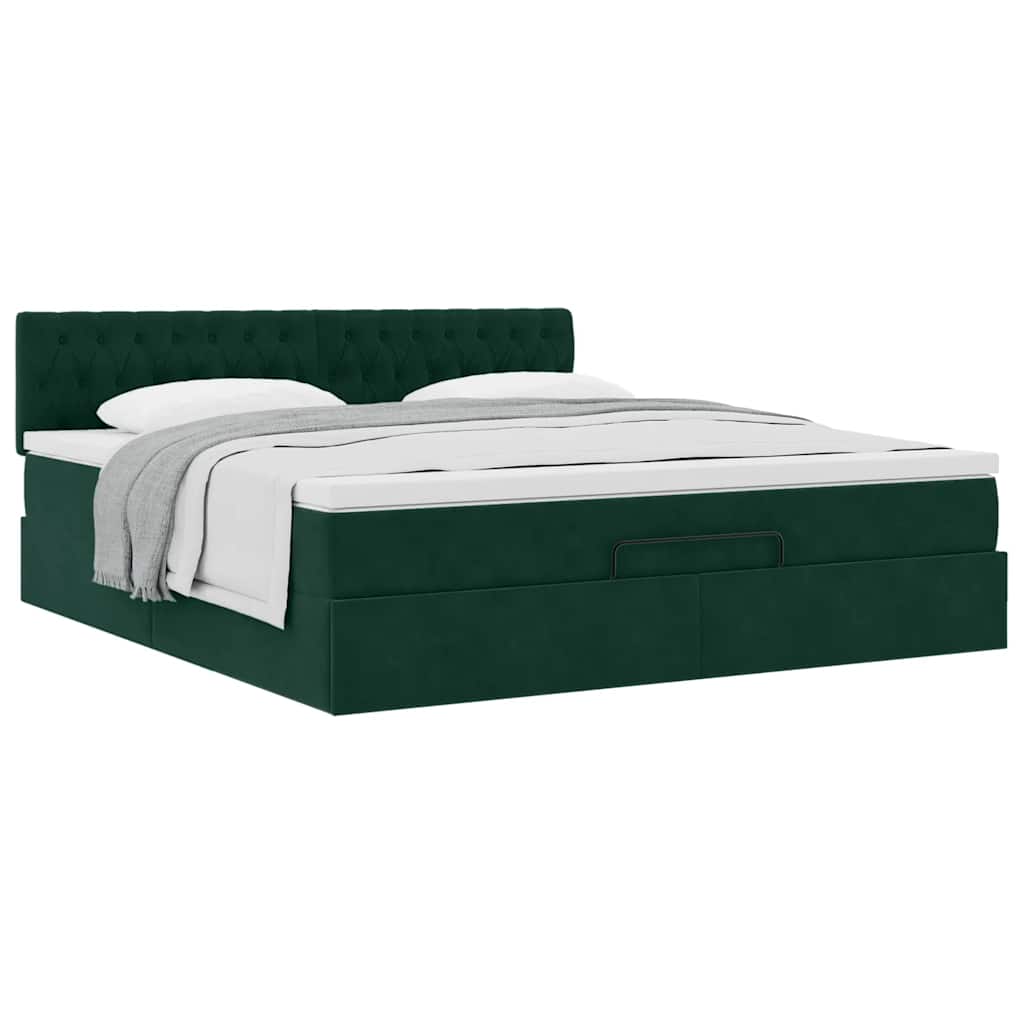 Ottoman bed met matras 180x200 cm fluweel donkergroen is nu te koop bij PeponiXL, paradijselijk wonen!