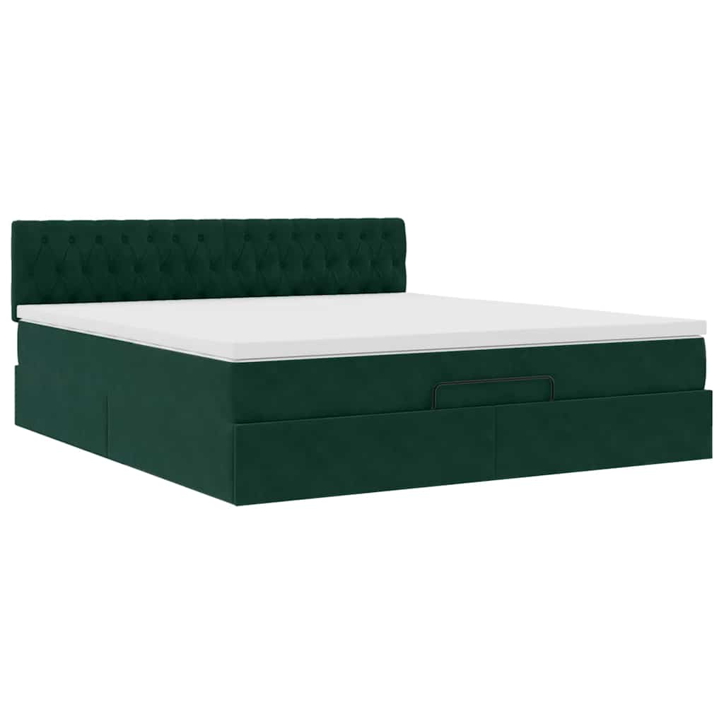 Ottoman bed met matras 180x200 cm fluweel donkergroen is nu te koop bij PeponiXL, paradijselijk wonen!