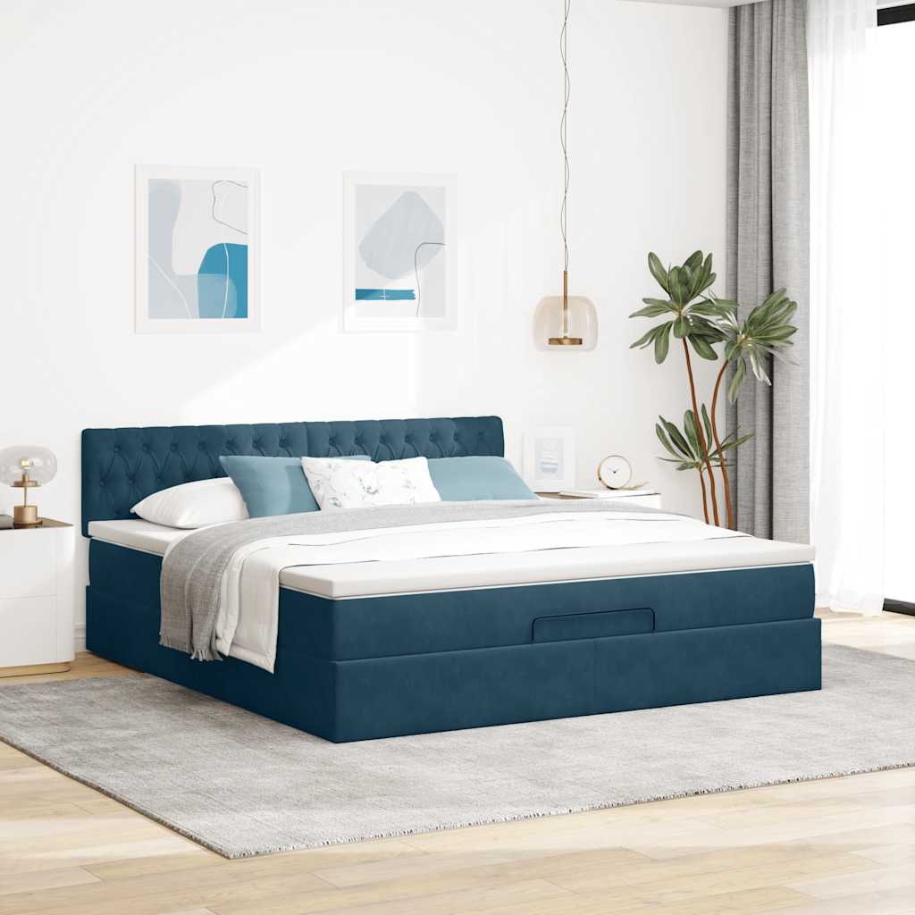 Ottoman bed met matras 180x200 cm fluweel donkerblauw is nu te koop bij PeponiXL, paradijselijk wonen!