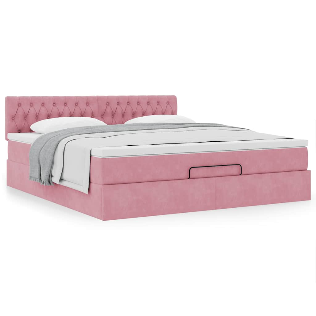 Ottoman bed met matras 180x200 cm fluweel roze is nu te koop bij PeponiXL, paradijselijk wonen!