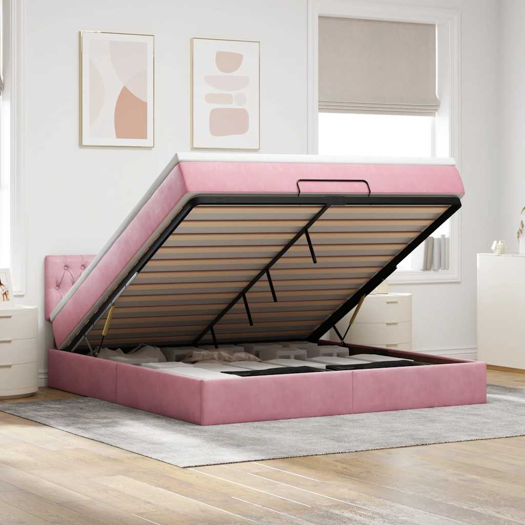 Ottoman bed met matras 180x200 cm fluweel roze is nu te koop bij PeponiXL, paradijselijk wonen!