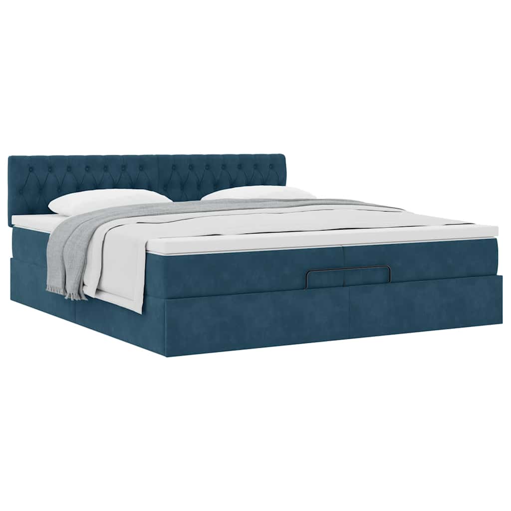 Ottoman bed met matras 200x200 cm fluweel donkerblauw is nu te koop bij PeponiXL, paradijselijk wonen!