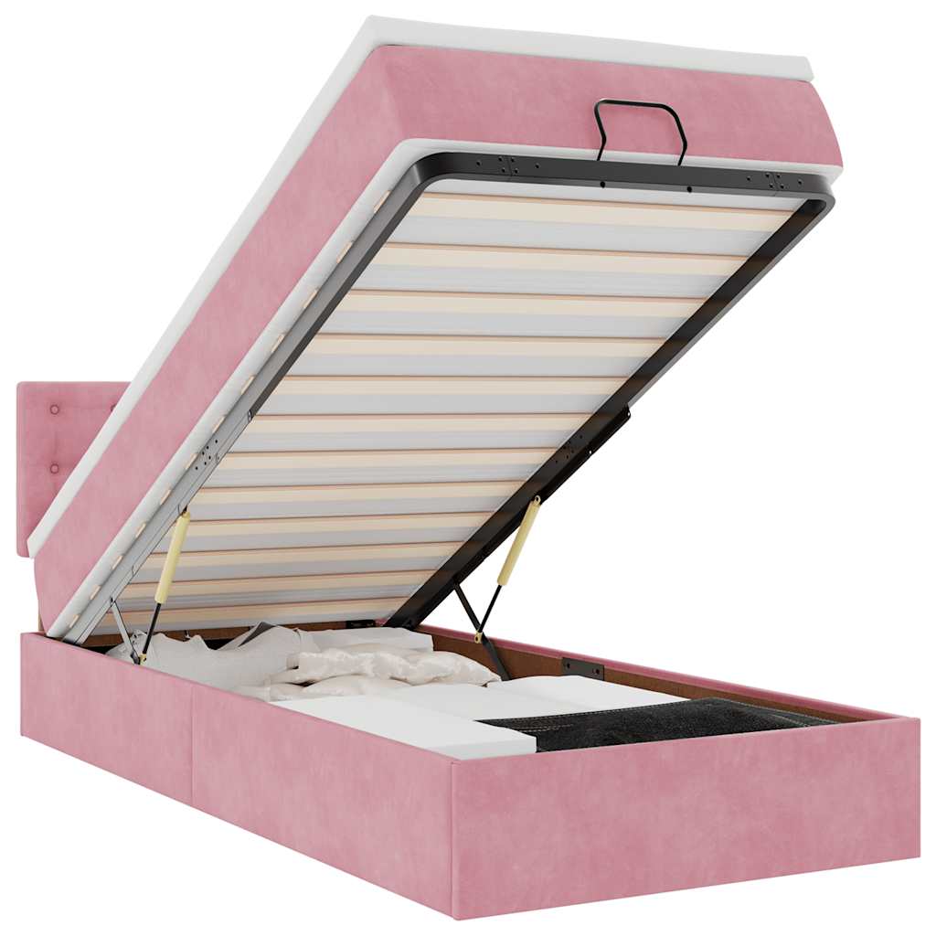 Ottoman bed met matras 80x200cm fluweel roze is nu te koop bij PeponiXL, paradijselijk wonen!