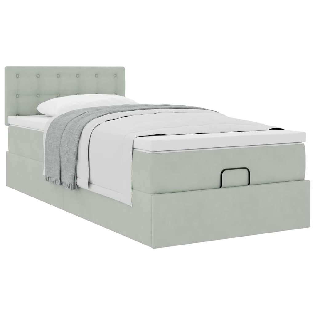 Ottoman bed met matras 90x190cm fluweel lichtgrijs is nu te koop bij PeponiXL, paradijselijk wonen!