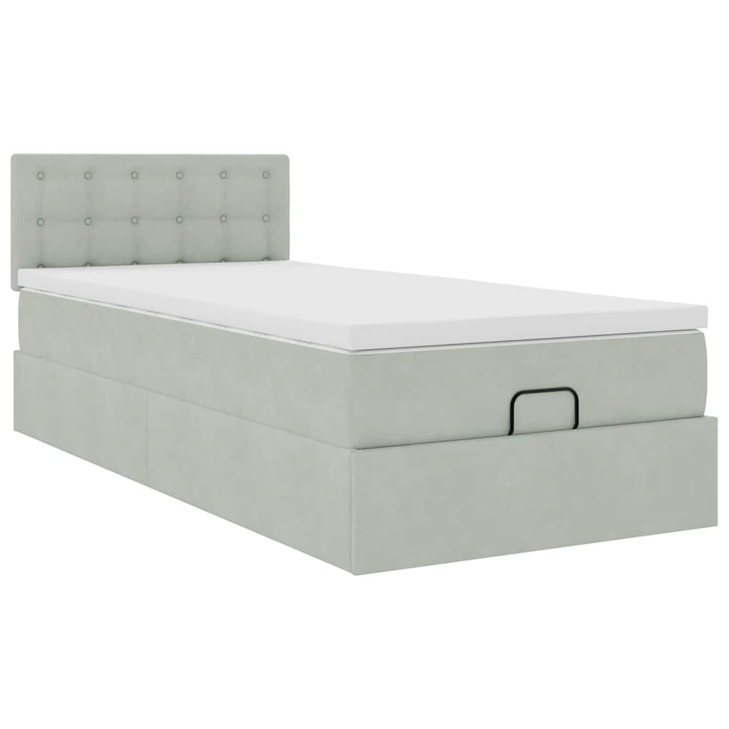Ottoman bed met matras 90x190cm fluweel lichtgrijs is nu te koop bij PeponiXL, paradijselijk wonen!