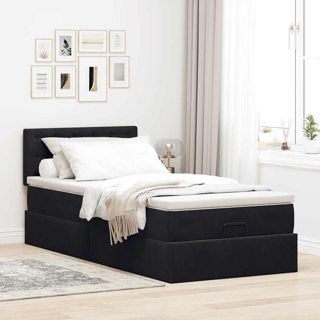Ottoman bed met matras 90x190cm fluweel zwart is nu te koop bij PeponiXL, paradijselijk wonen!
