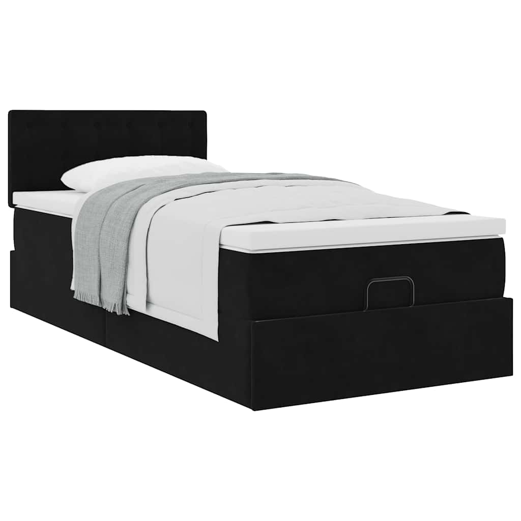 Ottoman bed met matras 90x190cm fluweel zwart is nu te koop bij PeponiXL, paradijselijk wonen!