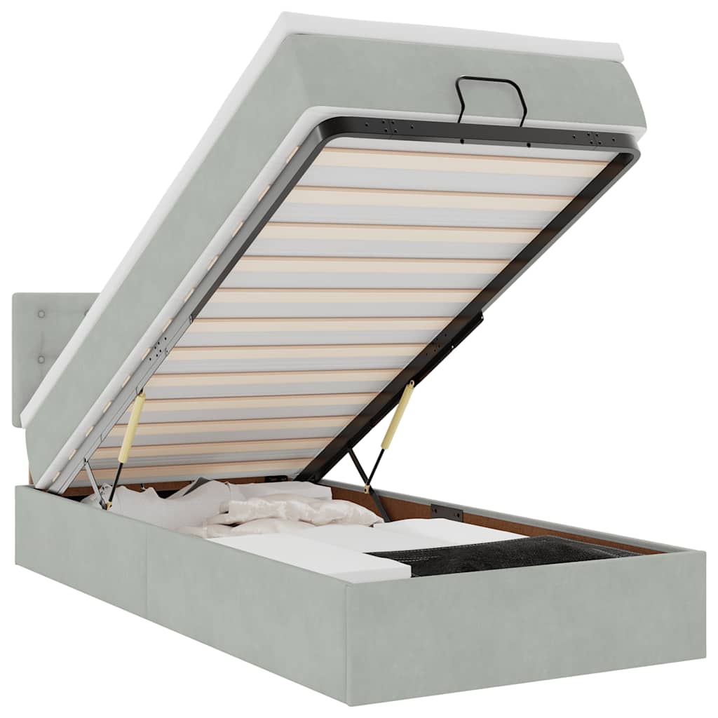 Ottoman bed met matras 90x200cm fluweel lichtgrijs is nu te koop bij PeponiXL, paradijselijk wonen!