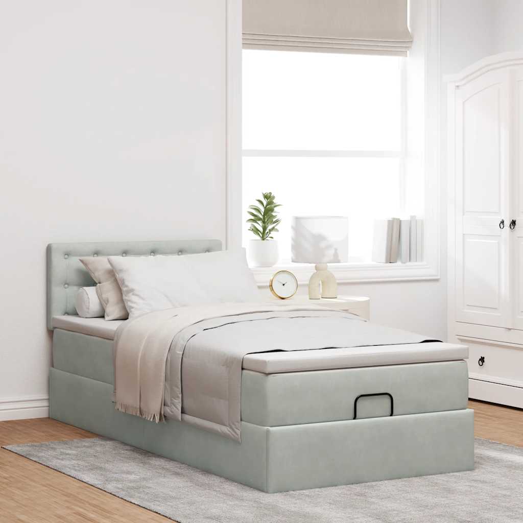 Ottoman bed met matras 90x200cm fluweel lichtgrijs is nu te koop bij PeponiXL, paradijselijk wonen!