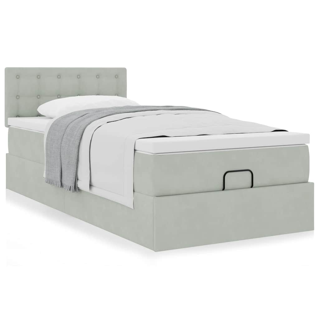 Ottoman bed met matras 90x200cm fluweel lichtgrijs is nu te koop bij PeponiXL, paradijselijk wonen!