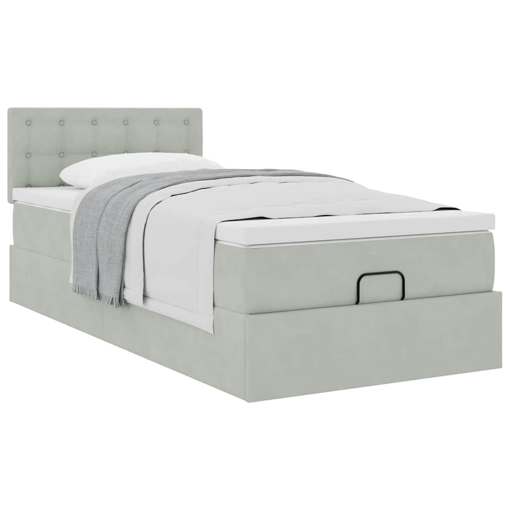 Ottoman bed met matras 90x200cm fluweel lichtgrijs is nu te koop bij PeponiXL, paradijselijk wonen!