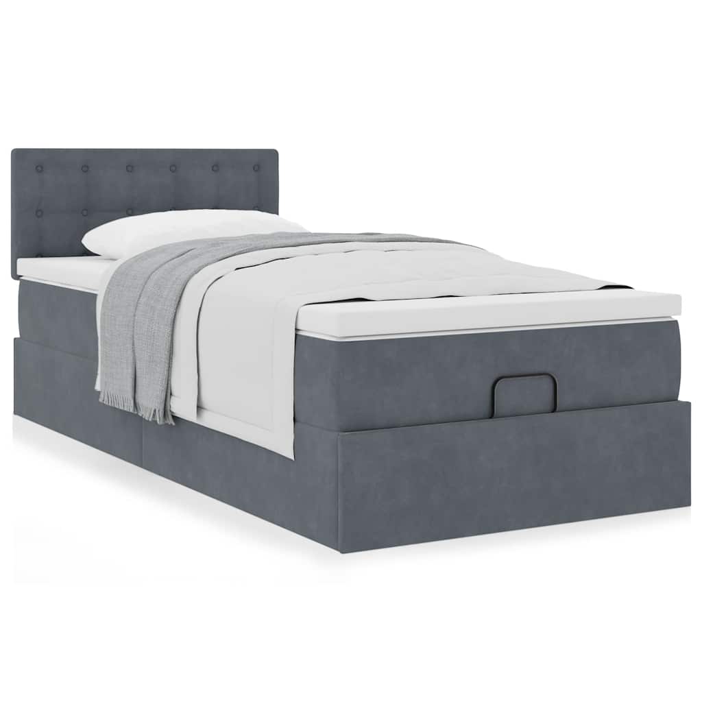 Ottoman bed met matras 90x200cm fluweel donkergrijs is nu te koop bij PeponiXL, paradijselijk wonen!