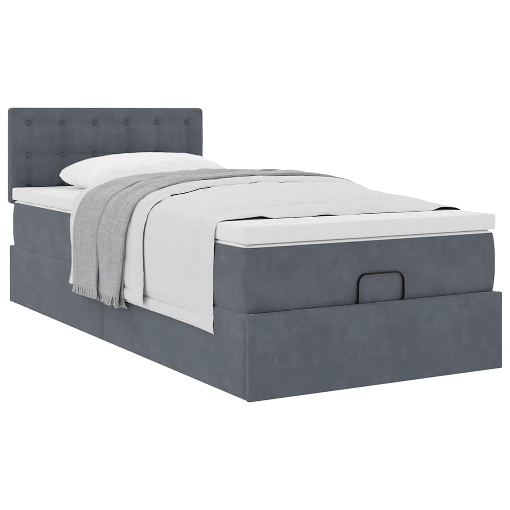 Ottoman bed met matras 90x200cm fluweel donkergrijs is nu te koop bij PeponiXL, paradijselijk wonen!