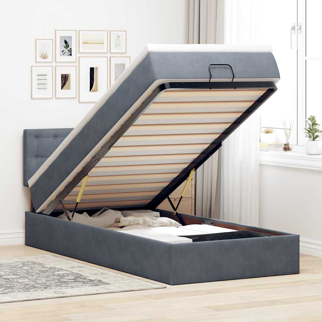 Ottoman bed met matras 90x200cm fluweel donkergrijs is nu te koop bij PeponiXL, paradijselijk wonen!