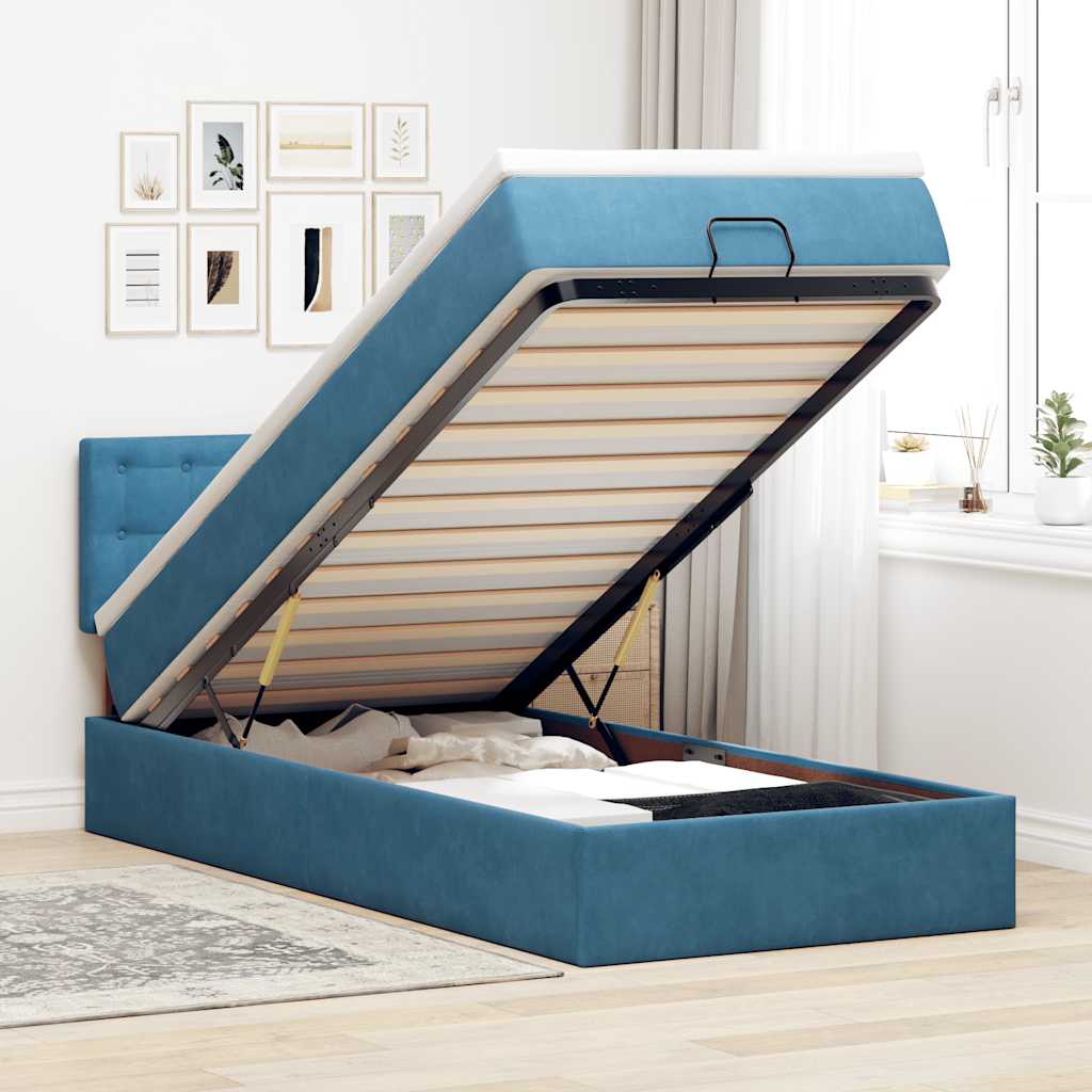 Ottoman bed met matras 90x200cm fluweel donkerblauw is nu te koop bij PeponiXL, paradijselijk wonen!