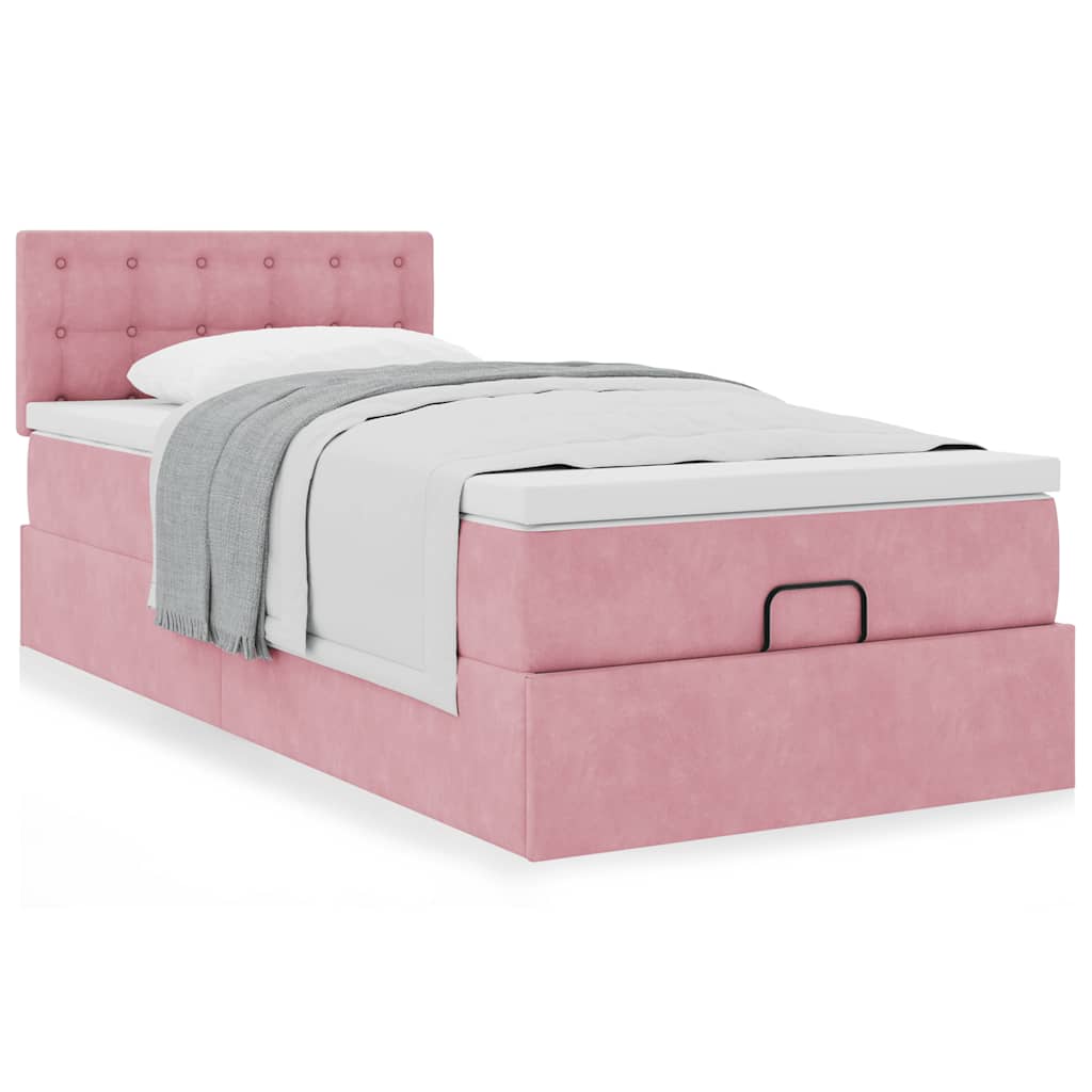 Ottoman bed met matras 90x200cm fluweel roze is nu te koop bij PeponiXL, paradijselijk wonen!