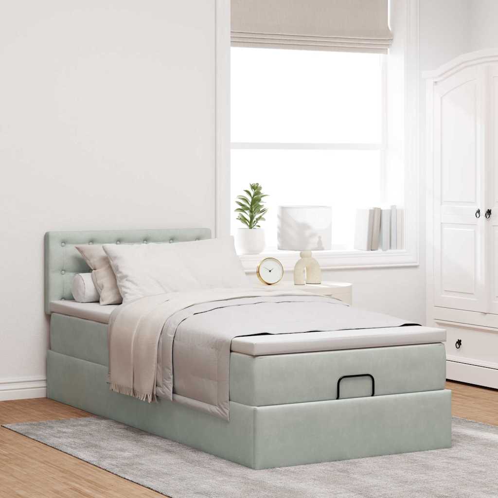 Ottoman bed met matras 100x200 cm fluweel lichtgrijs is nu te koop bij PeponiXL, paradijselijk wonen!