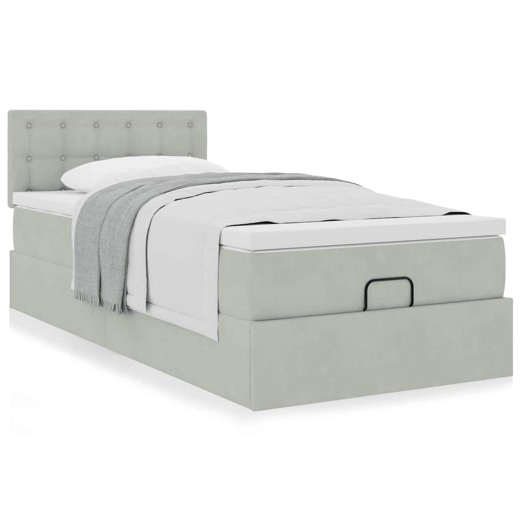 Ottoman bed met matras 100x200 cm fluweel lichtgrijs is nu te koop bij PeponiXL, paradijselijk wonen!
