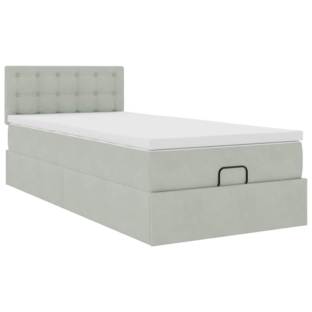 Ottoman bed met matras 100x200 cm fluweel lichtgrijs is nu te koop bij PeponiXL, paradijselijk wonen!