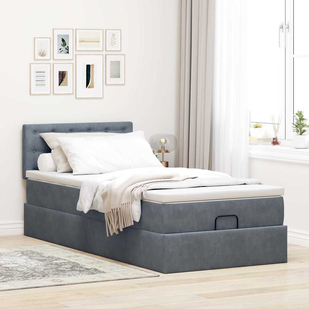 Ottoman bed met matras 100x200 cm fluweel donkergrijs is nu te koop bij PeponiXL, paradijselijk wonen!