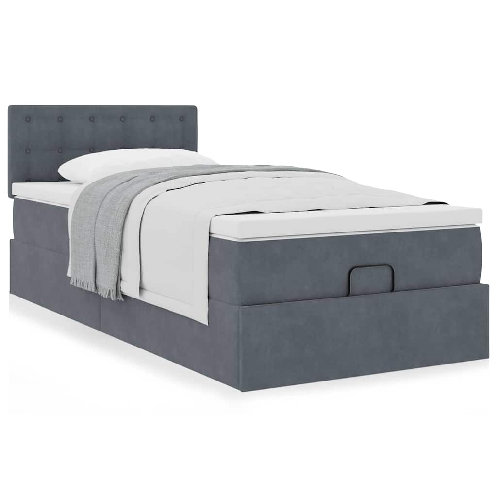 Ottoman bed met matras 100x200 cm fluweel donkergrijs is nu te koop bij PeponiXL, paradijselijk wonen!