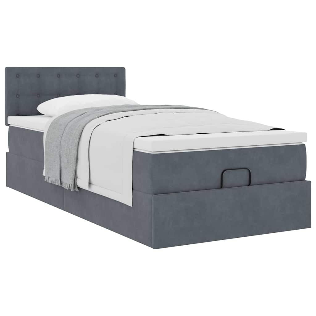 Ottoman bed met matras 100x200 cm fluweel donkergrijs is nu te koop bij PeponiXL, paradijselijk wonen!