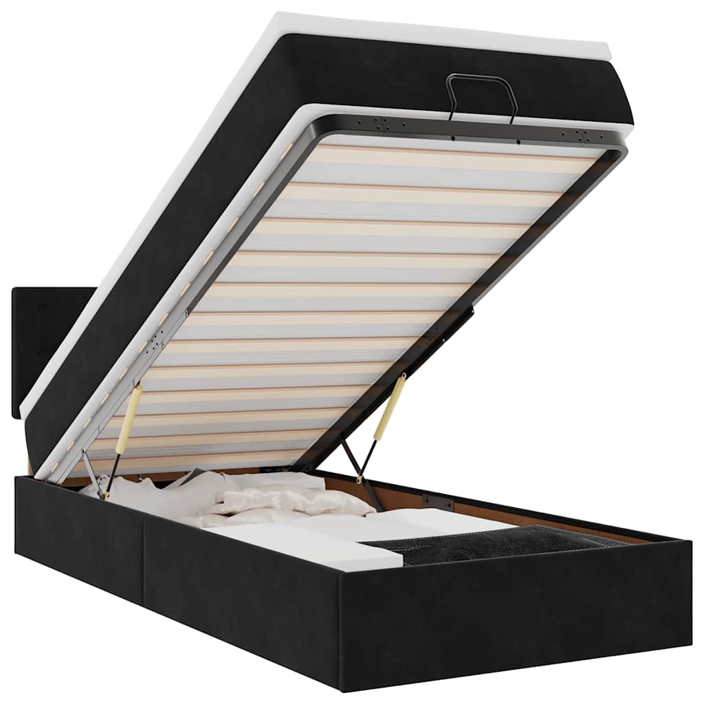 Ottoman bed met matras 100x200 cm fluweel zwart is nu te koop bij PeponiXL, paradijselijk wonen!