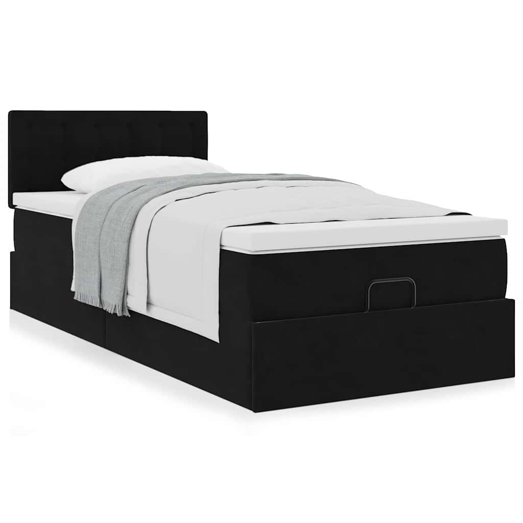 Ottoman bed met matras 100x200 cm fluweel zwart is nu te koop bij PeponiXL, paradijselijk wonen!